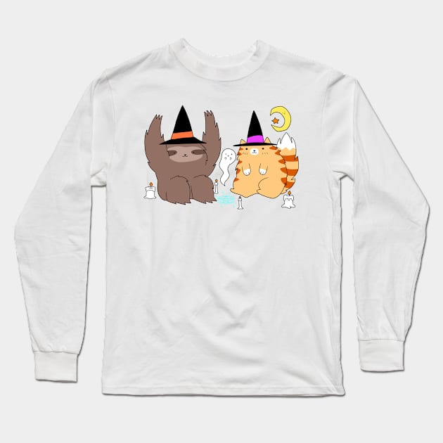 Witch Sloth and Witch Tabby Long Sleeve T-Shirt by saradaboru